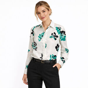 Women's Banana Republic Dillon Shirt XS White Green Floral Button Down